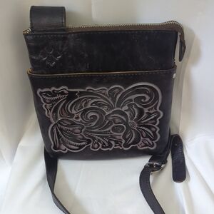 Patricia Black And Gray Embossed Leather Crossbody